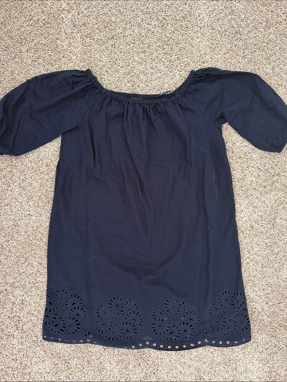 J. Crew Navy Off-Shoulder Eyelet-Hem Tunic
